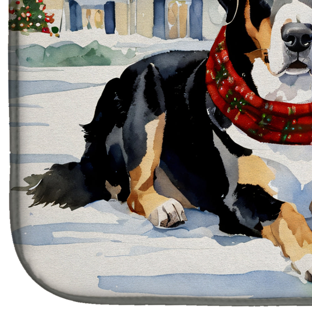 Entlebucher Mountain Dog Cozy Christmas Dish Drying Mat Absorbent Dish Drying Mat Pad for Kitchen Counter Dish Drainer Mat for Countertop, 14 x 21", Multicolor