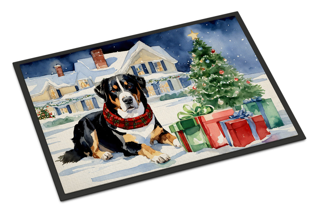 Entlebucher Mountain Dog Cozy Christmas Doormat Indoor Outdoor 24H X 36W Front Door Mat Rugs for Entryway, Non Slip Washable Low Pile,