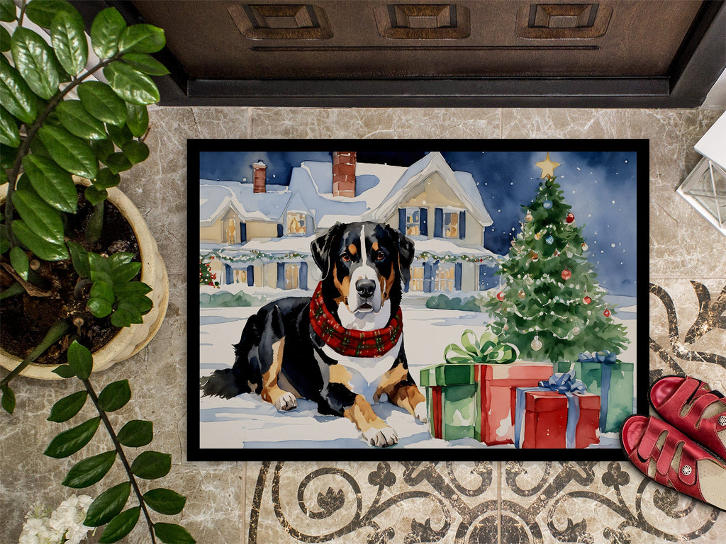 Entlebucher Mountain Dog Cozy Christmas Doormat Indoor Outdoor 18H X 27W Front Door Mat Rugs for Entryway, Non Slip Washable