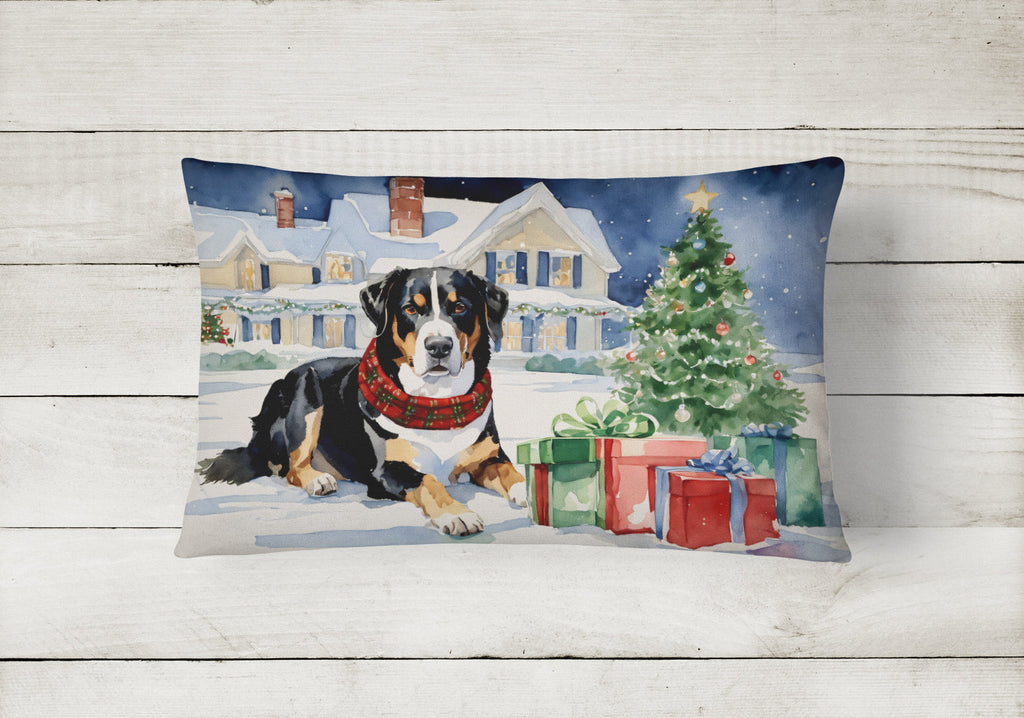 Entlebucher Mountain Dog Cozy Christmas Decorative Throw Pillow 12x16 Indoor Outdoor Accent Cushion, Fabric Cover with Insert for Sofa, Bed, Porch & Living Room