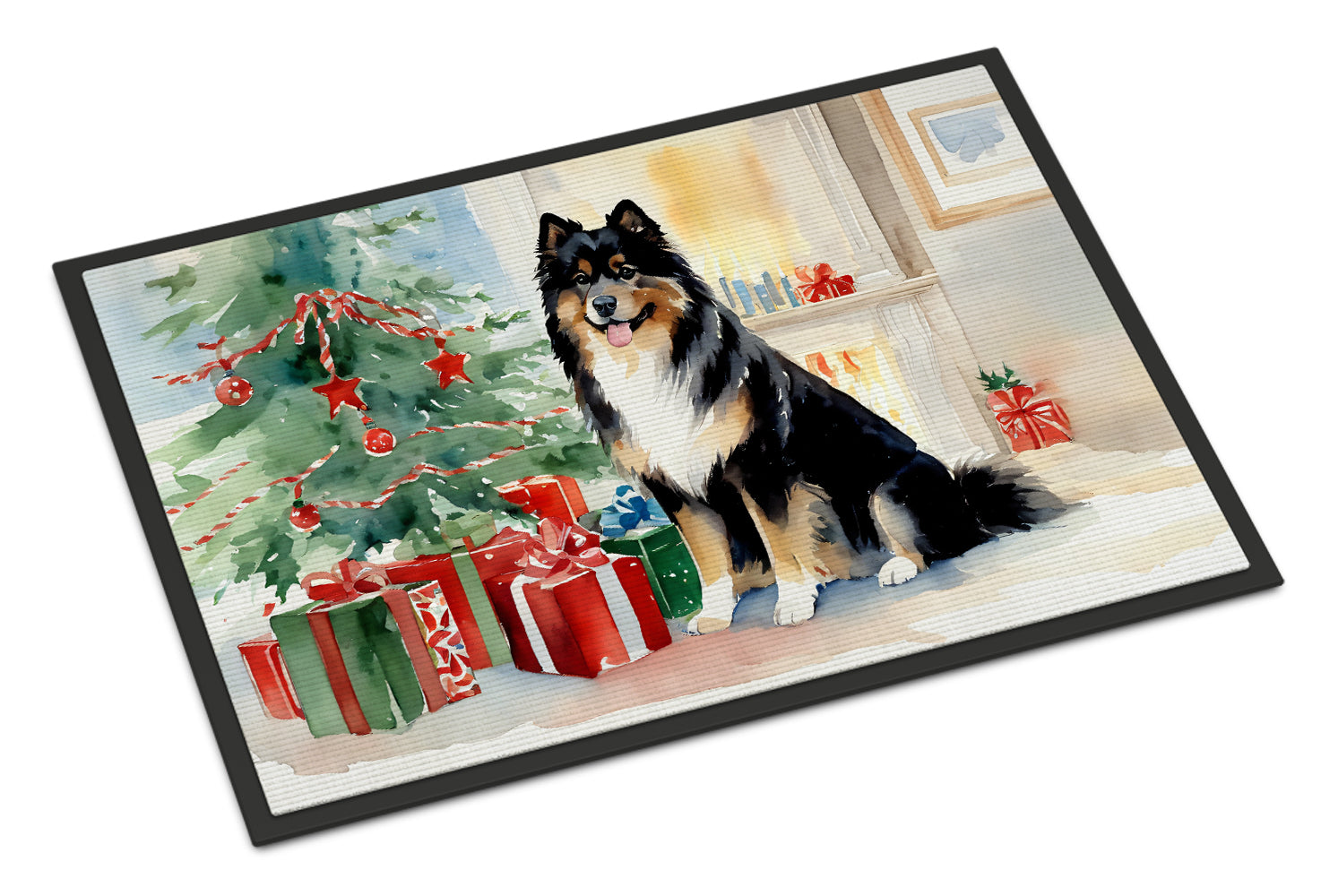 Finnish Lapphund Cozy Christmas Doormat Indoor Outdoor 24H X 36W Front Door Mat Rugs for Entryway, Non Slip Washable Low Pile,