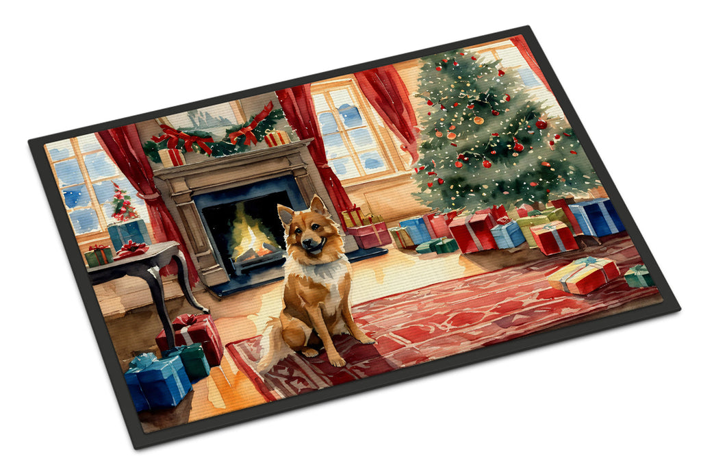 Finnish Spitz Cozy Christmas Doormat Indoor Outdoor 18H X 27W Front Door Mat Rugs for Entryway, Non Slip Washable