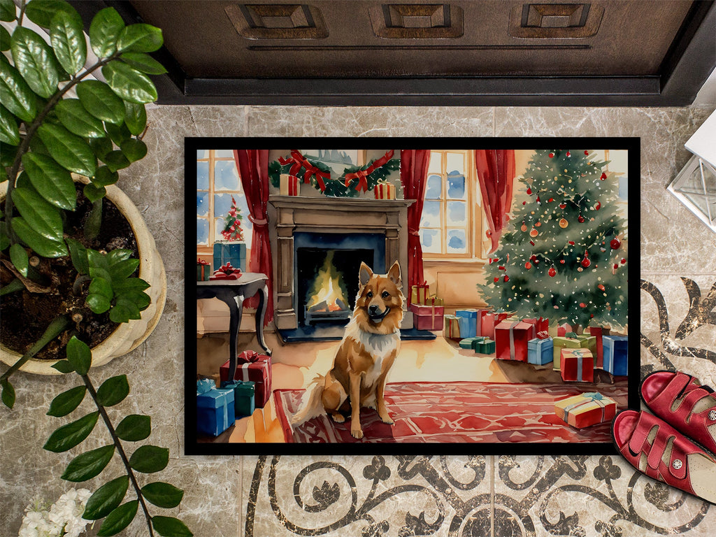 Finnish Spitz Cozy Christmas Doormat Indoor Outdoor 18H X 27W Front Door Mat Rugs for Entryway, Non Slip Washable