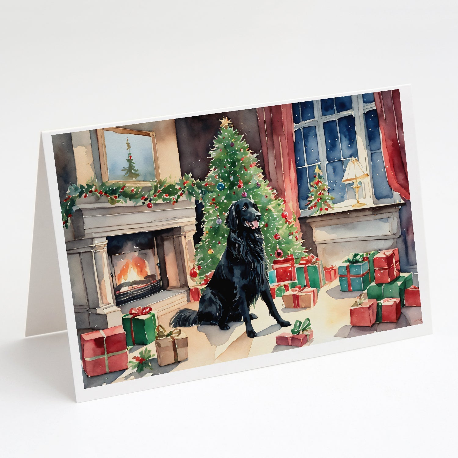 Flat-Coated Retriever Cozy Christmas Greeting Cards Pack of 8 Blank Cards with Envelopes Whimsical A7 Size 5x7