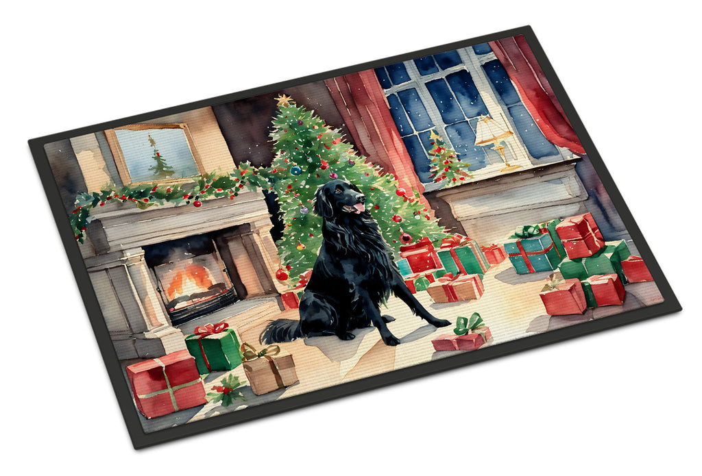Flat-Coated Retriever Cozy Christmas Doormat Indoor Outdoor 24H X 36W Front Door Mat Rugs for Entryway, Non Slip Washable Low Pile,