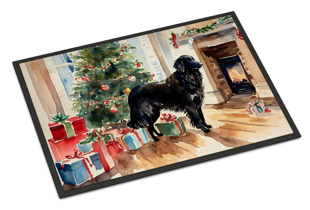 Flat-Coated Retriever Cozy Christmas Doormat Indoor Outdoor 24H X 36W Front Door Mat Rugs for Entryway, Non Slip Washable Low Pile,