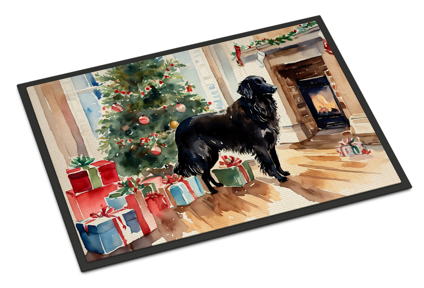 Flat-Coated Retriever Cozy Christmas Doormat Indoor Outdoor 24H X 36W Front Door Mat Rugs for Entryway, Non Slip Washable Low Pile,