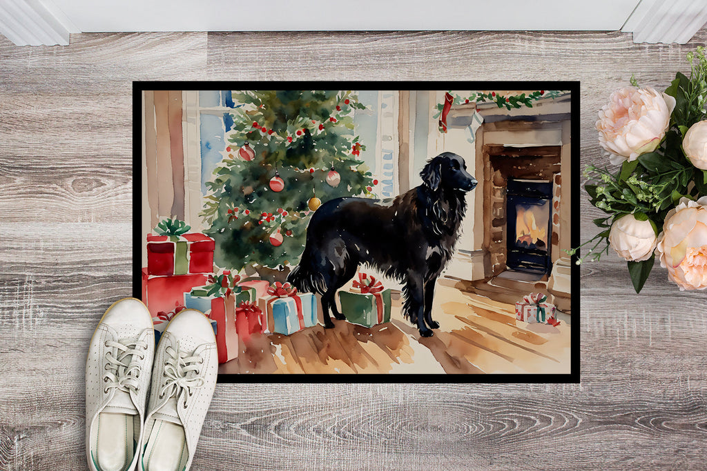 Flat-Coated Retriever Cozy Christmas Doormat Indoor Outdoor 24H X 36W Front Door Mat Rugs for Entryway, Non Slip Washable Low Pile,