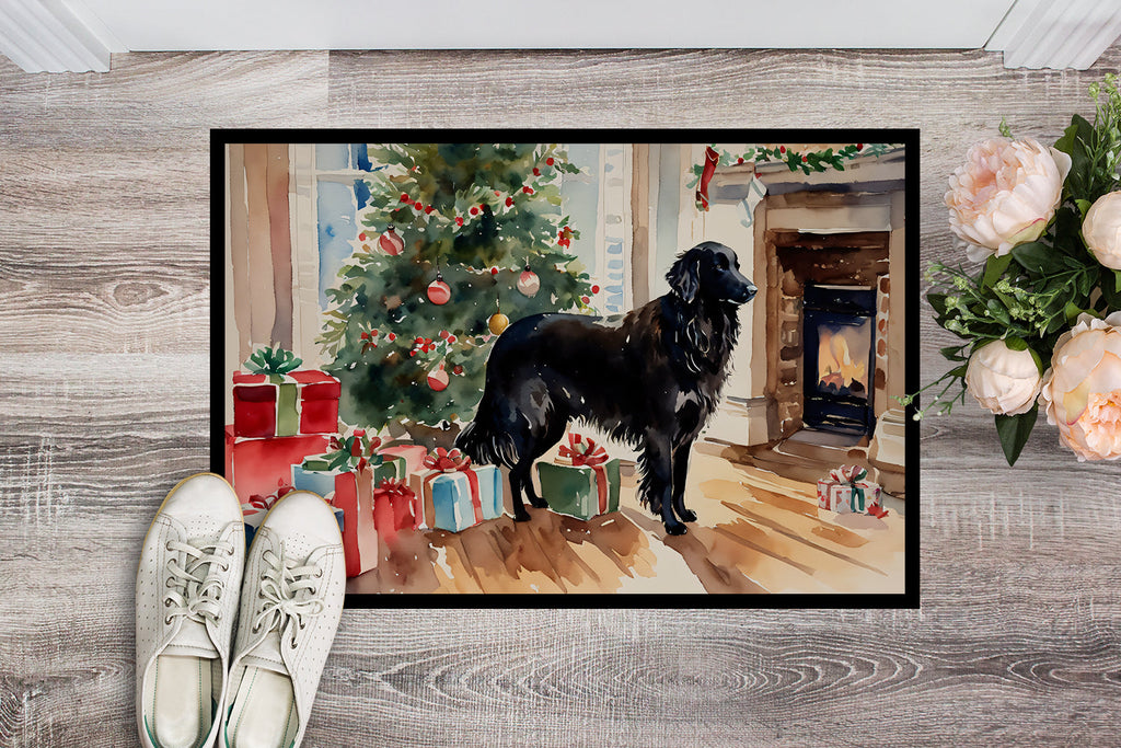 Flat-Coated Retriever Cozy Christmas Doormat Indoor Outdoor 18H X 27W Front Door Mat Rugs for Entryway, Non Slip Washable