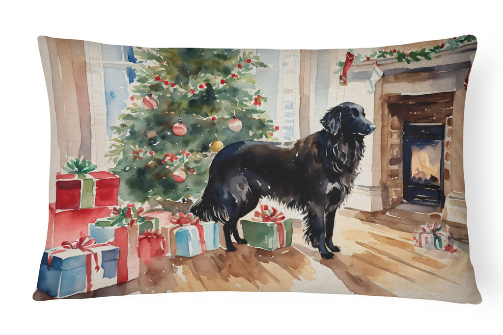Flat-Coated Retriever Cozy Christmas Decorative Throw Pillow 12x16 Indoor Outdoor Accent Cushion, Fabric Cover with Insert for Sofa, Bed, Porch & Living Room