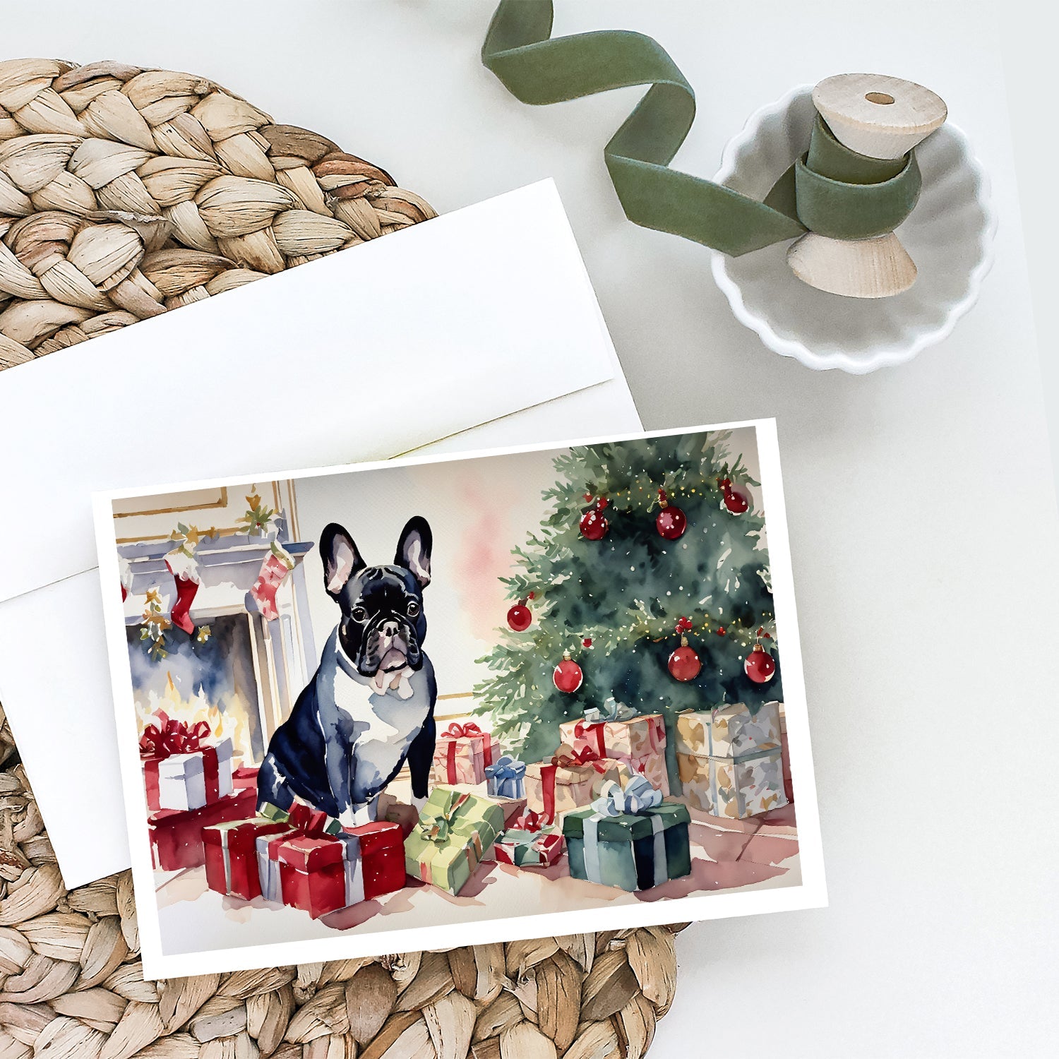 French Bulldog Cozy Christmas Greeting Cards Pack of 8 Blank Cards with Envelopes Whimsical A7 Size 5x7