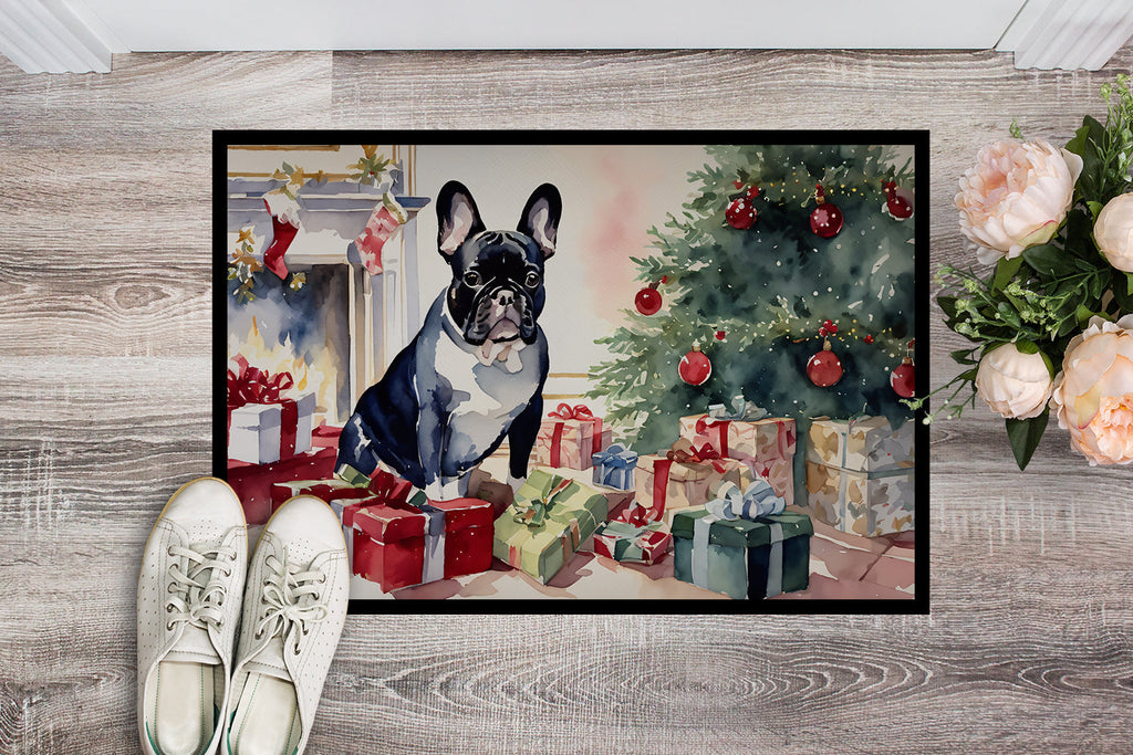 French Bulldog Cozy Christmas Doormat Indoor Outdoor 18H X 27W Front Door Mat Rugs for Entryway, Non Slip Washable