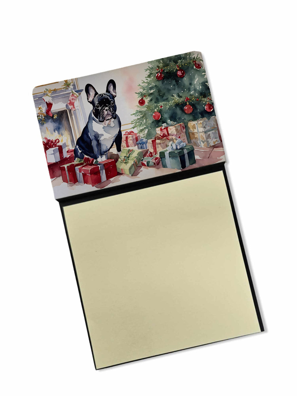 French Bulldog Cozy Christmas Watercolor Sticky Note Holder Refillable Dispenser Desk Accessory 3x3 Pad Gift