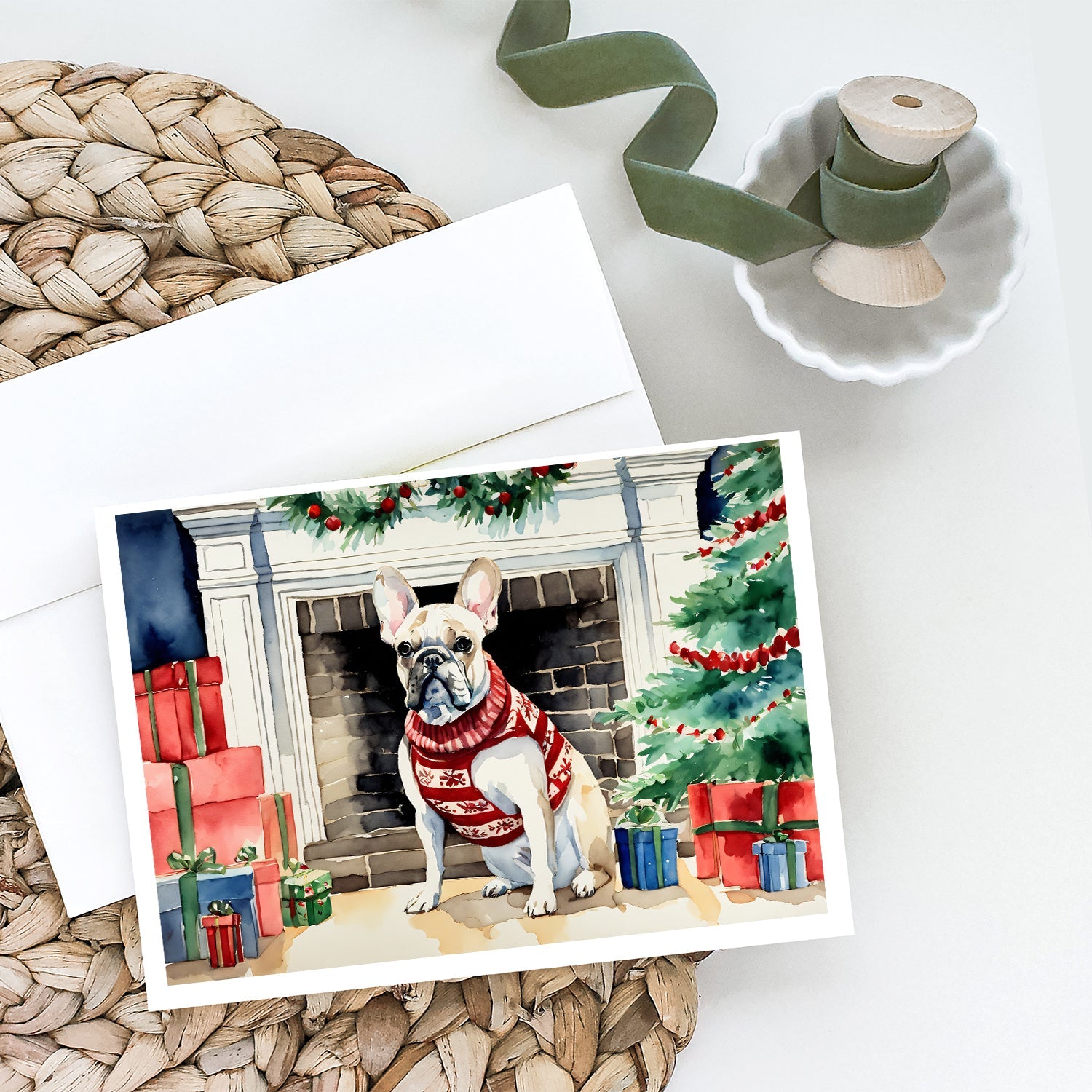 French Bulldog Cozy Christmas Greeting Cards Pack of 8 Blank Cards with Envelopes Whimsical A7 Size 5x7