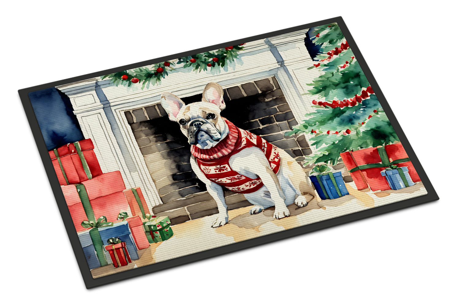 French Bulldog Cozy Christmas Doormat Indoor Outdoor 24H X 36W Front Door Mat Rugs for Entryway, Non Slip Washable Low Pile,