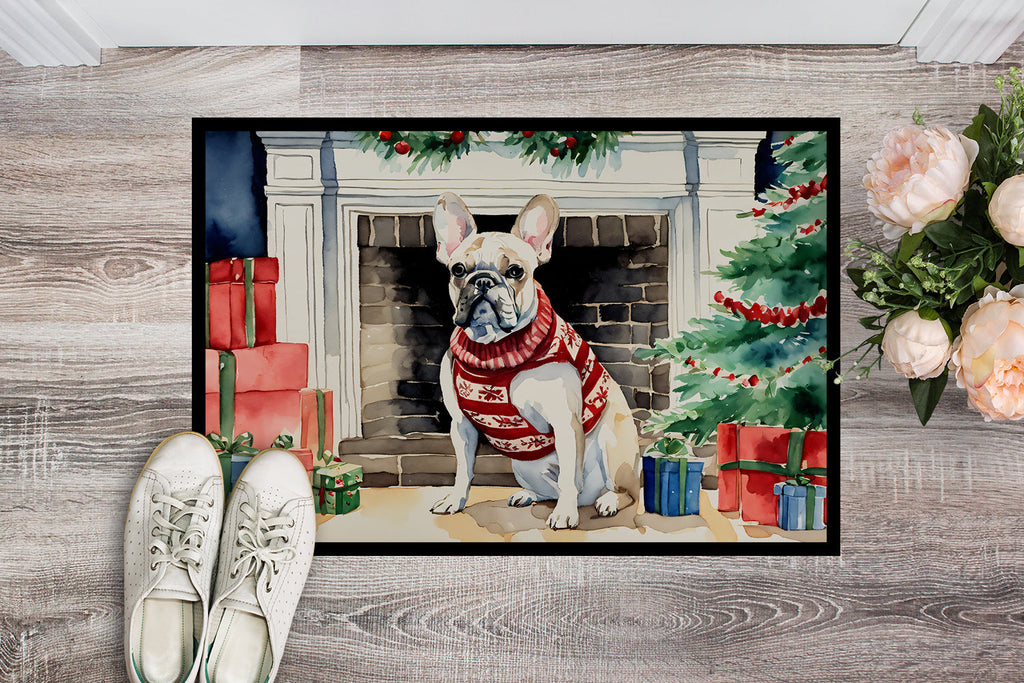 French Bulldog Cozy Christmas Doormat Indoor Outdoor 18H X 27W Front Door Mat Rugs for Entryway, Non Slip Washable