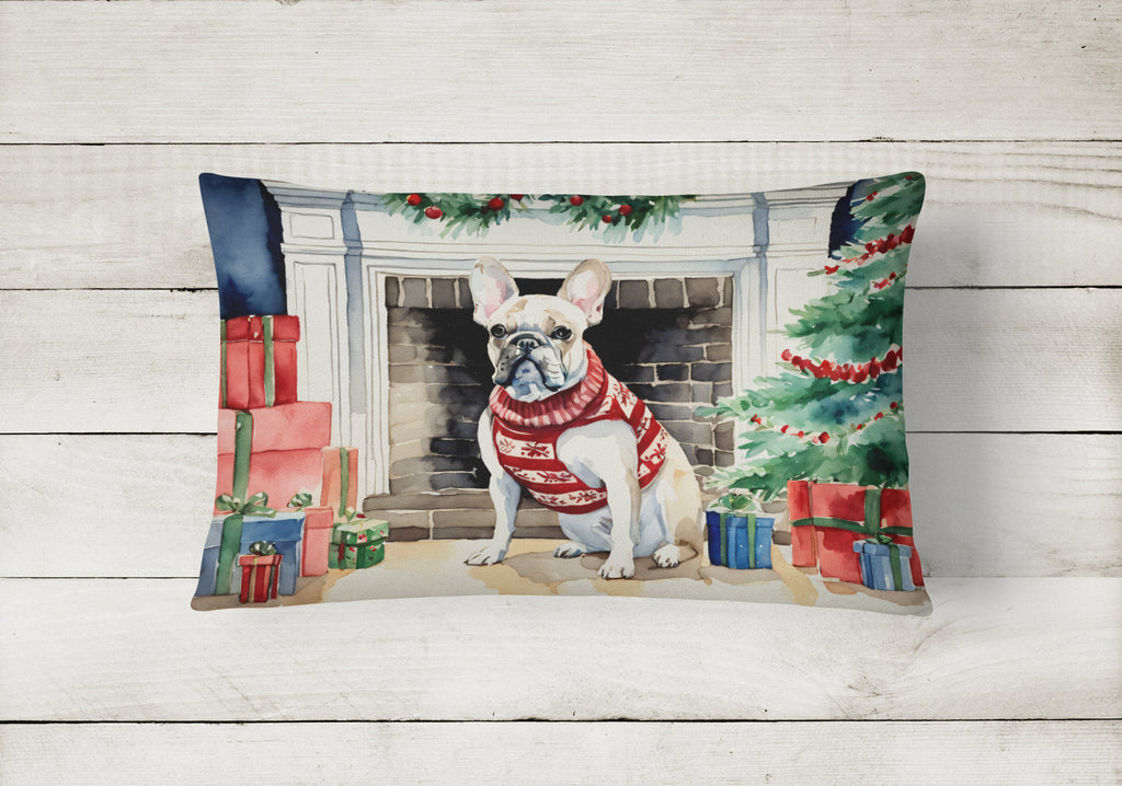 French Bulldog Cozy Christmas Decorative Throw Pillow 12x16 Indoor Outdoor Accent Cushion, Fabric Cover with Insert for Sofa, Bed, Porch & Living Room