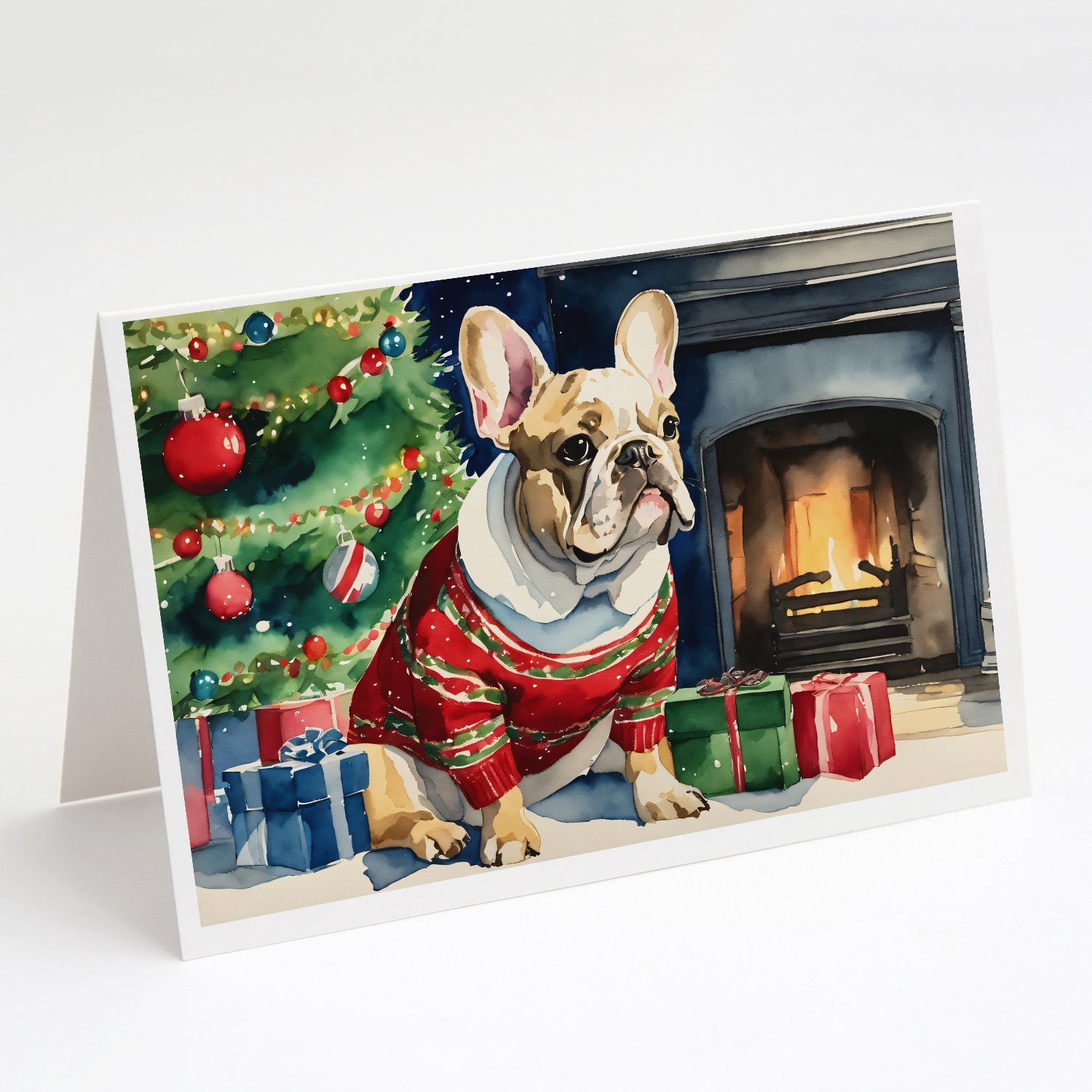French Bulldog Cozy Christmas Greeting Cards Pack of 8 Blank Cards with Envelopes Whimsical A7 Size 5x7