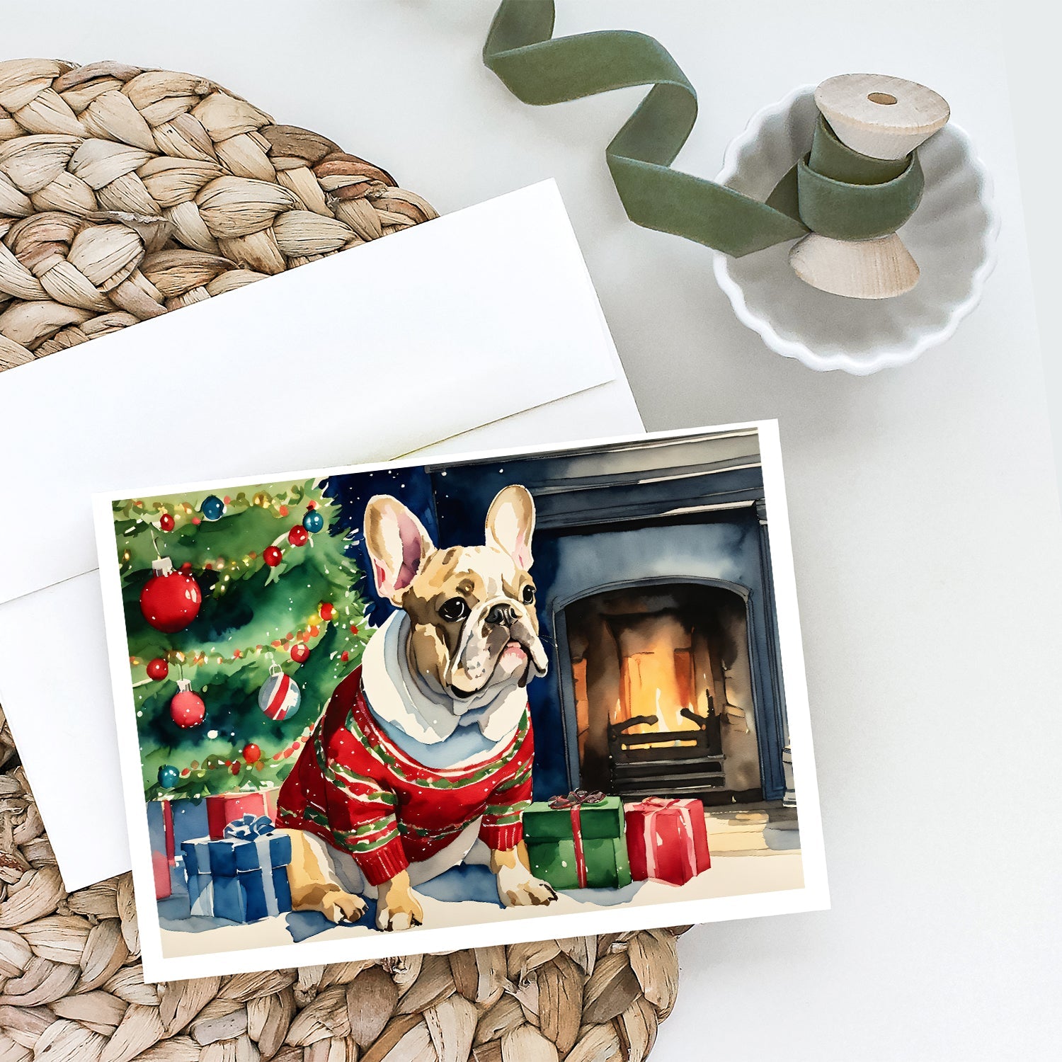 French Bulldog Cozy Christmas Greeting Cards Pack of 8 Blank Cards with Envelopes Whimsical A7 Size 5x7