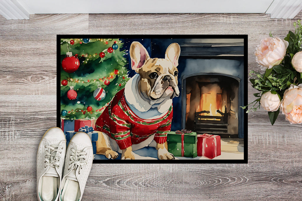 French Bulldog Cozy Christmas Doormat Indoor Outdoor 24H X 36W Front Door Mat Rugs for Entryway, Non Slip Washable Low Pile,