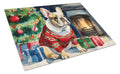 French Bulldog Cozy Christmas Cutting Board Tempered Glass Kitchen Cutting Surface, Heat Resistant Chopping, Non-Slip Feet, Food Prep & Serving