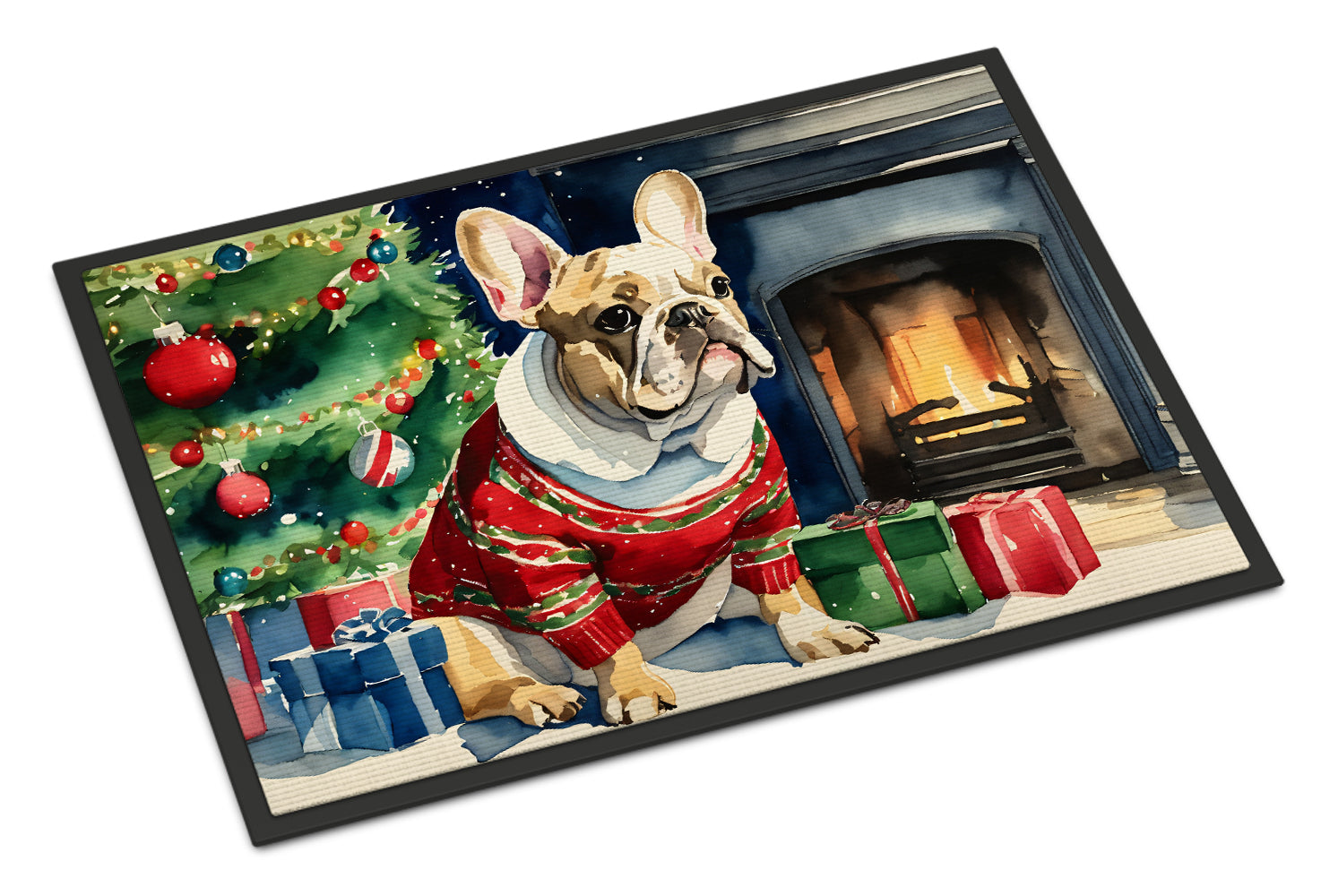 French Bulldog Cozy Christmas Doormat Indoor Outdoor 18H X 27W Front Door Mat Rugs for Entryway, Non Slip Washable