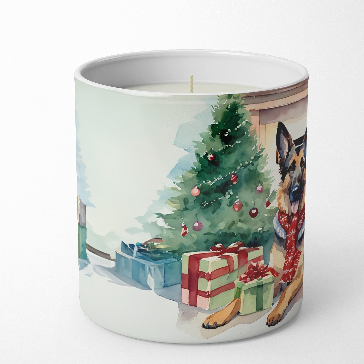 German Shepherd Cozy Christmas Decorative Soy Candle Nature Soy Wax Essential Oil Home Decor Ideal for Bedroom Kitchen Bath Office Gift, 10 oz