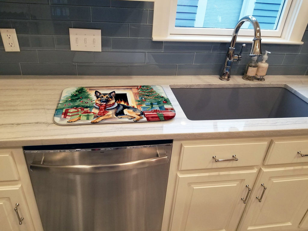 German Shepherd Cozy Christmas Dish Drying Mat Absorbent Dish Drying Mat Pad for Kitchen Counter Dish Drainer Mat for Countertop, 14 x 21", Multicolor