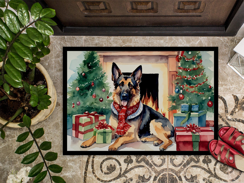 German Shepherd Cozy Christmas Doormat Indoor Outdoor 18H X 27W Front Door Mat Rugs for Entryway, Non Slip Washable