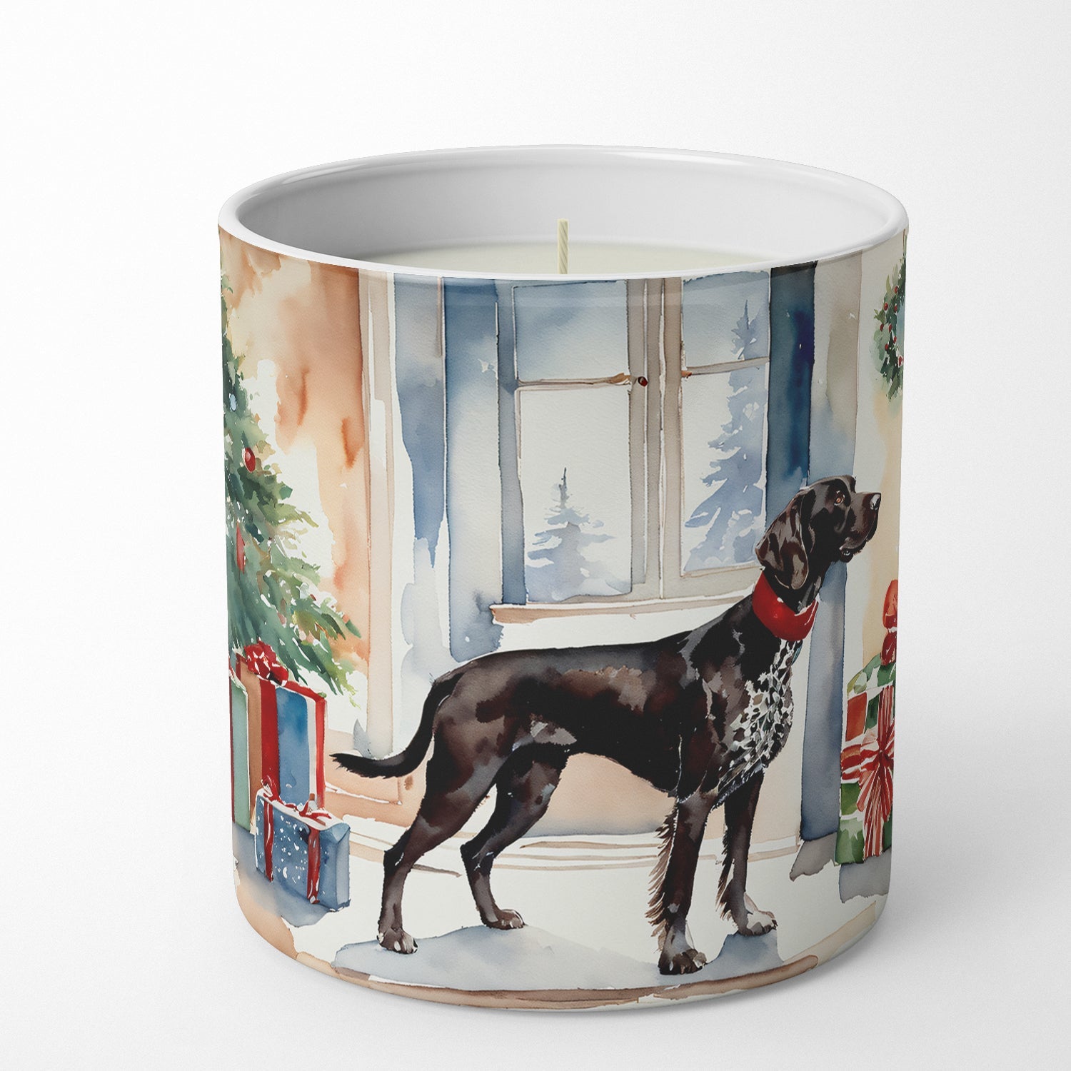 German Shorthaired Pointer Cozy Christmas Decorative Soy Candle Nature Soy Wax Essential Oil Home Decor Ideal for Bedroom Kitchen Bath Office Gift, 10 oz