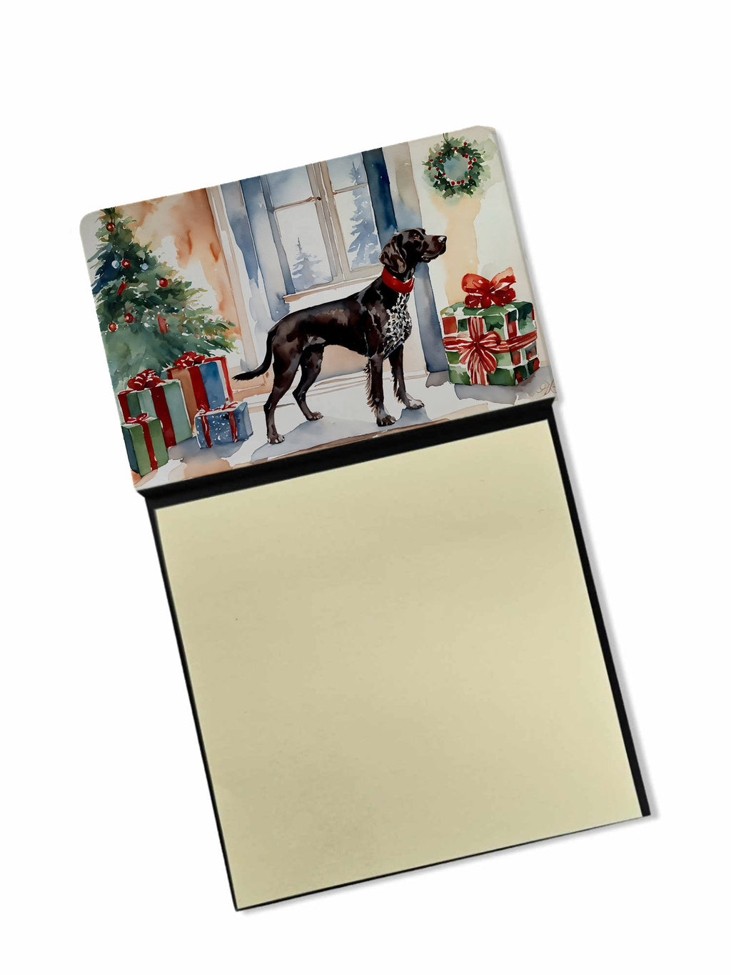 German Shorthaired Pointer Cozy Christmas Watercolor Sticky Note Holder Refillable Dispenser Desk Accessory 3x3 Pad Gift