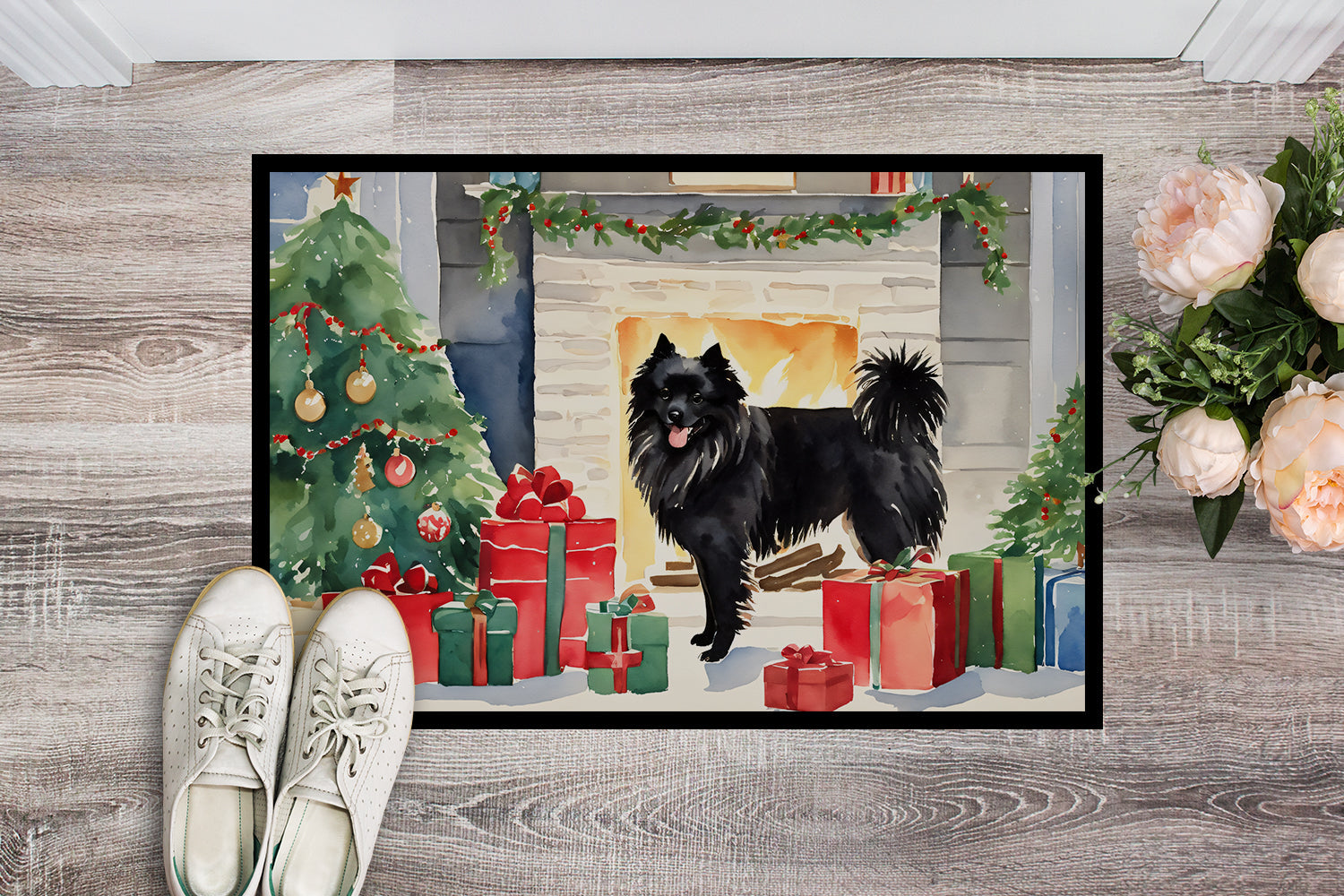 German Spitz Cozy Christmas Doormat Indoor Outdoor 24H X 36W Front Door Mat Rugs for Entryway, Non Slip Washable Low Pile,