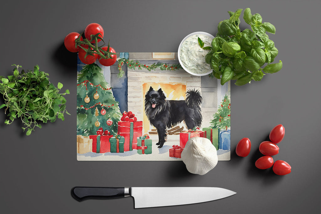 German Spitz Cozy Christmas Cutting Board Tempered Glass Kitchen Cutting Surface, Heat Resistant Chopping, Non-Slip Feet, Food Prep & Serving