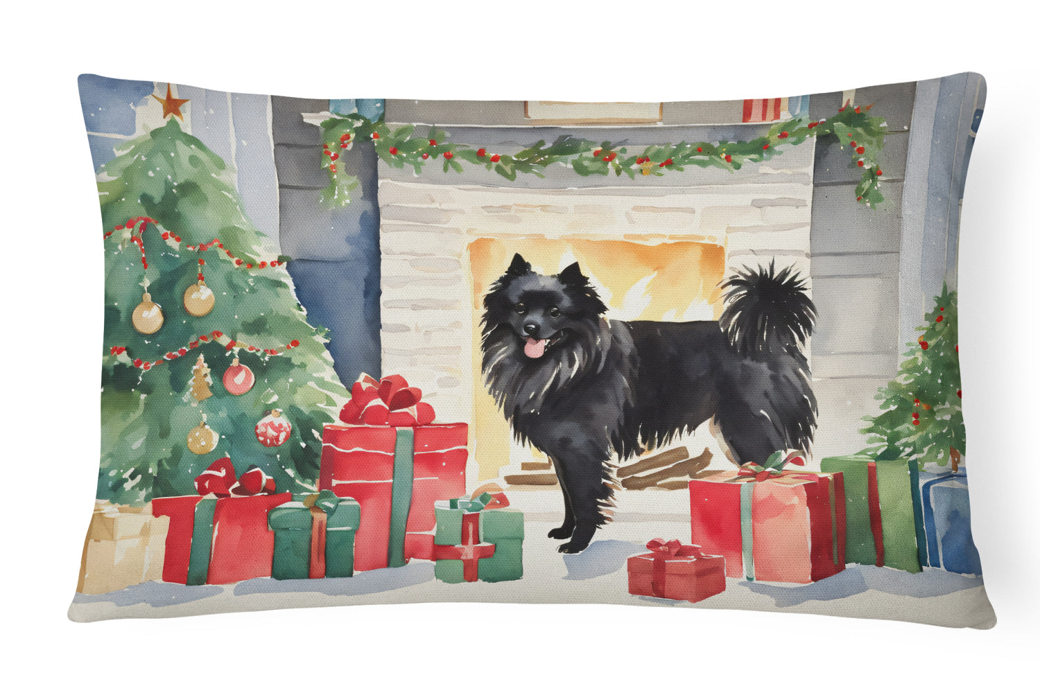 German Spitz Cozy Christmas Decorative Throw Pillow 12x16 Indoor Outdoor Accent Cushion, Fabric Cover with Insert for Sofa, Bed, Porch & Living Room