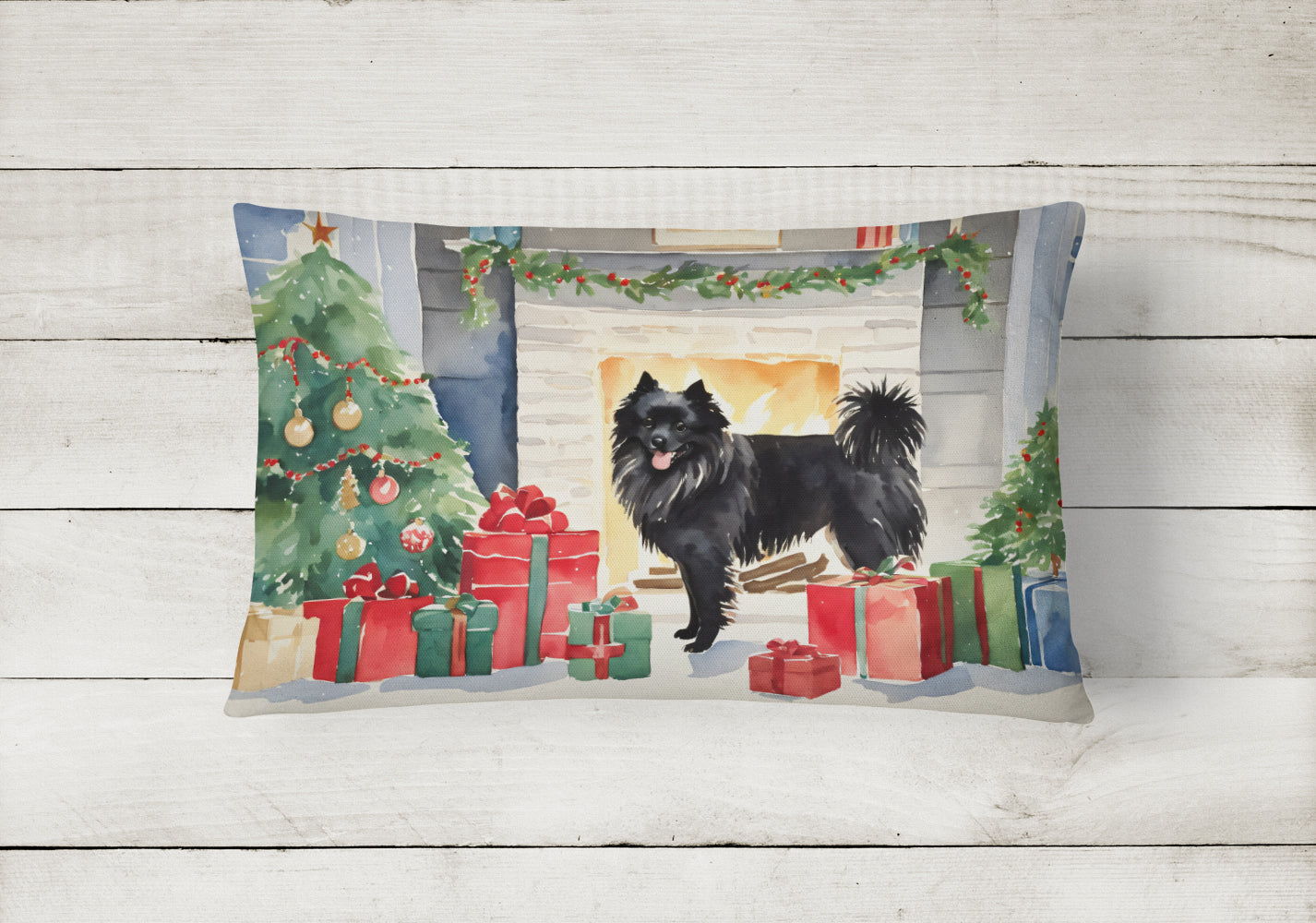 German Spitz Cozy Christmas Decorative Throw Pillow 12x16 Indoor Outdoor Accent Cushion, Fabric Cover with Insert for Sofa, Bed, Porch & Living Room