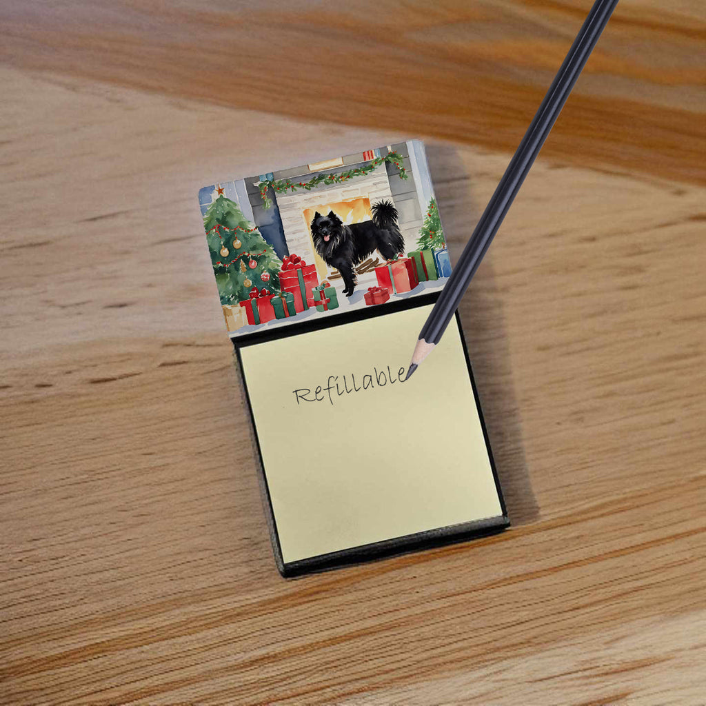 German Spitz Cozy Christmas Watercolor Sticky Note Holder Refillable Dispenser Desk Accessory 3x3 Pad Gift
