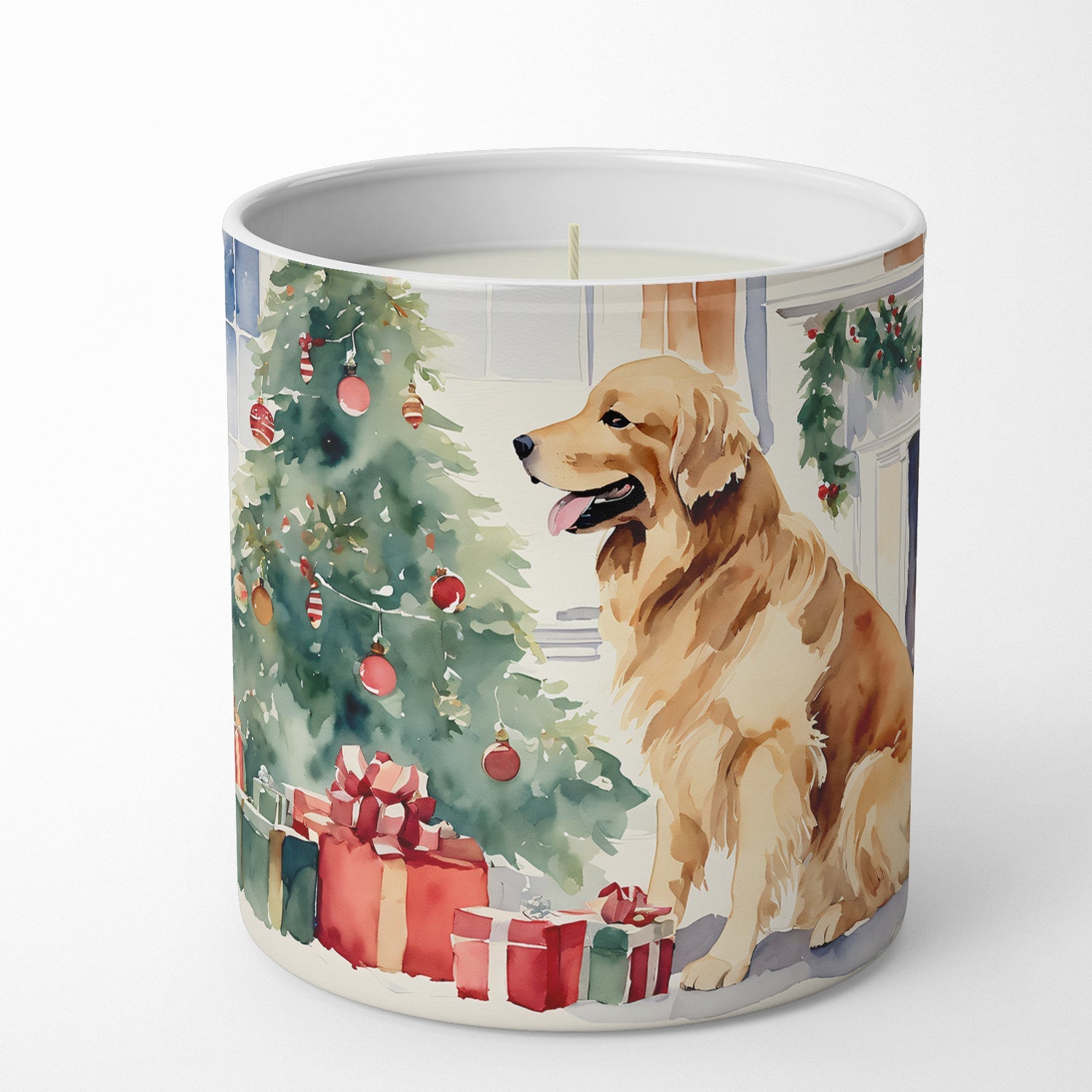 Golden Retriever Cozy Christmas Decorative Soy Candle Nature Soy Wax Essential Oil Home Decor Ideal for Bedroom Kitchen Bath Office Gift, 10 oz