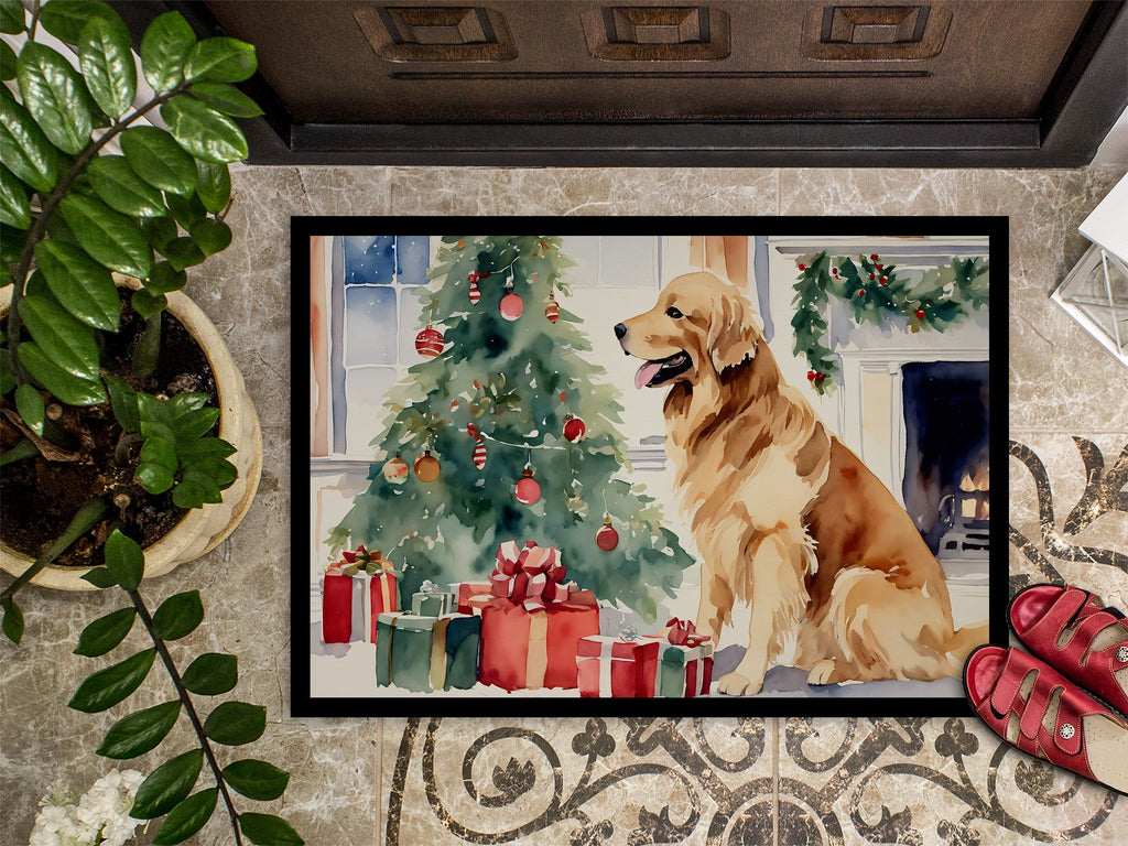 Golden Retriever Cozy Christmas Doormat Indoor Outdoor 24H X 36W Front Door Mat Rugs for Entryway, Non Slip Washable Low Pile,