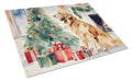 Golden Retriever Cozy Christmas Cutting Board Tempered Glass Kitchen Cutting Surface, Heat Resistant Chopping, Non-Slip Feet, Food Prep & Serving