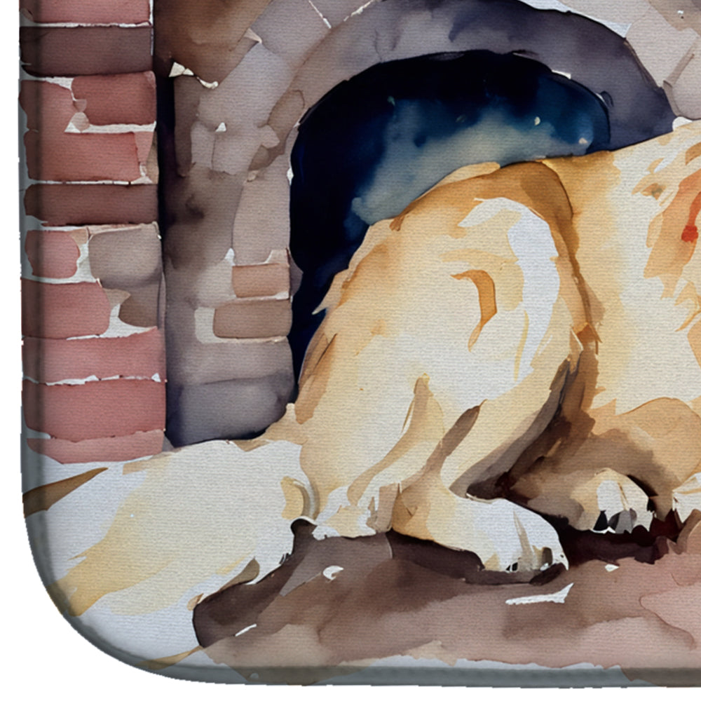 Golden Retriever Cozy Christmas Dish Drying Mat Absorbent Dish Drying Mat Pad for Kitchen Counter Dish Drainer Mat for Countertop, 14 x 21", Multicolor