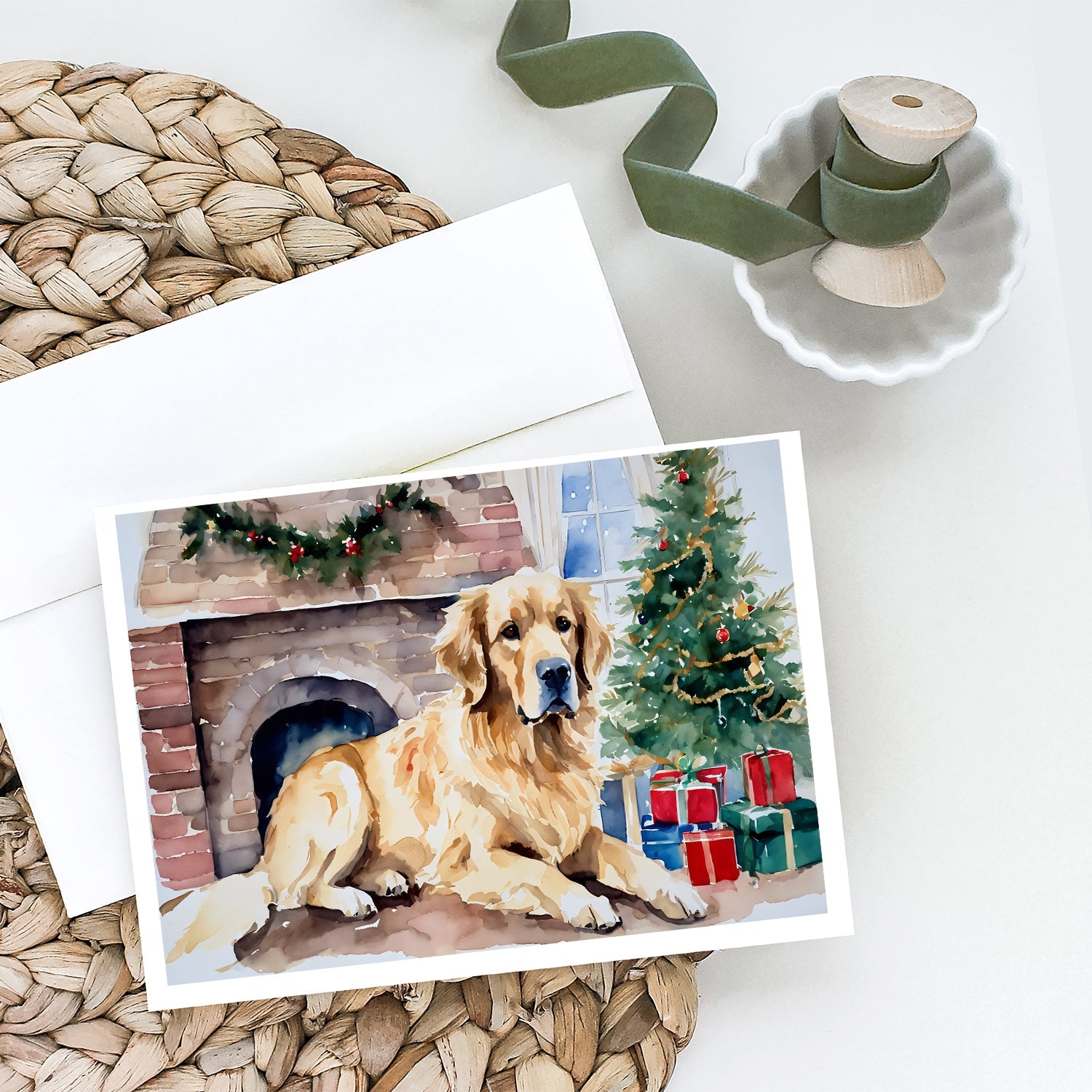 Golden Retriever Cozy Christmas Greeting Cards Pack of 8 Blank Cards with Envelopes Whimsical A7 Size 5x7