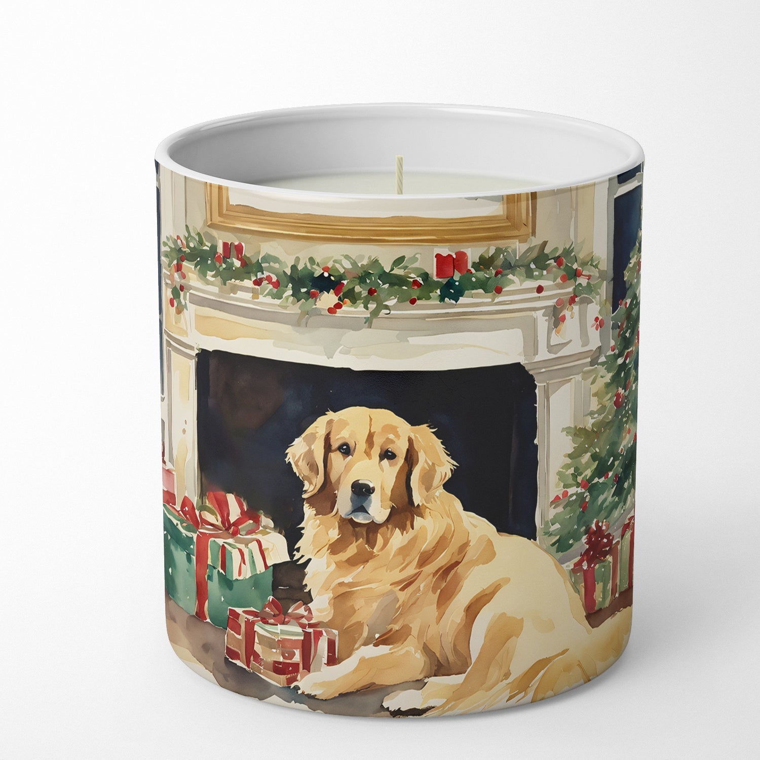 Golden Retriever Cozy Christmas Decorative Soy Candle Nature Soy Wax Essential Oil Home Decor Ideal for Bedroom Kitchen Bath Office Gift, 10 oz