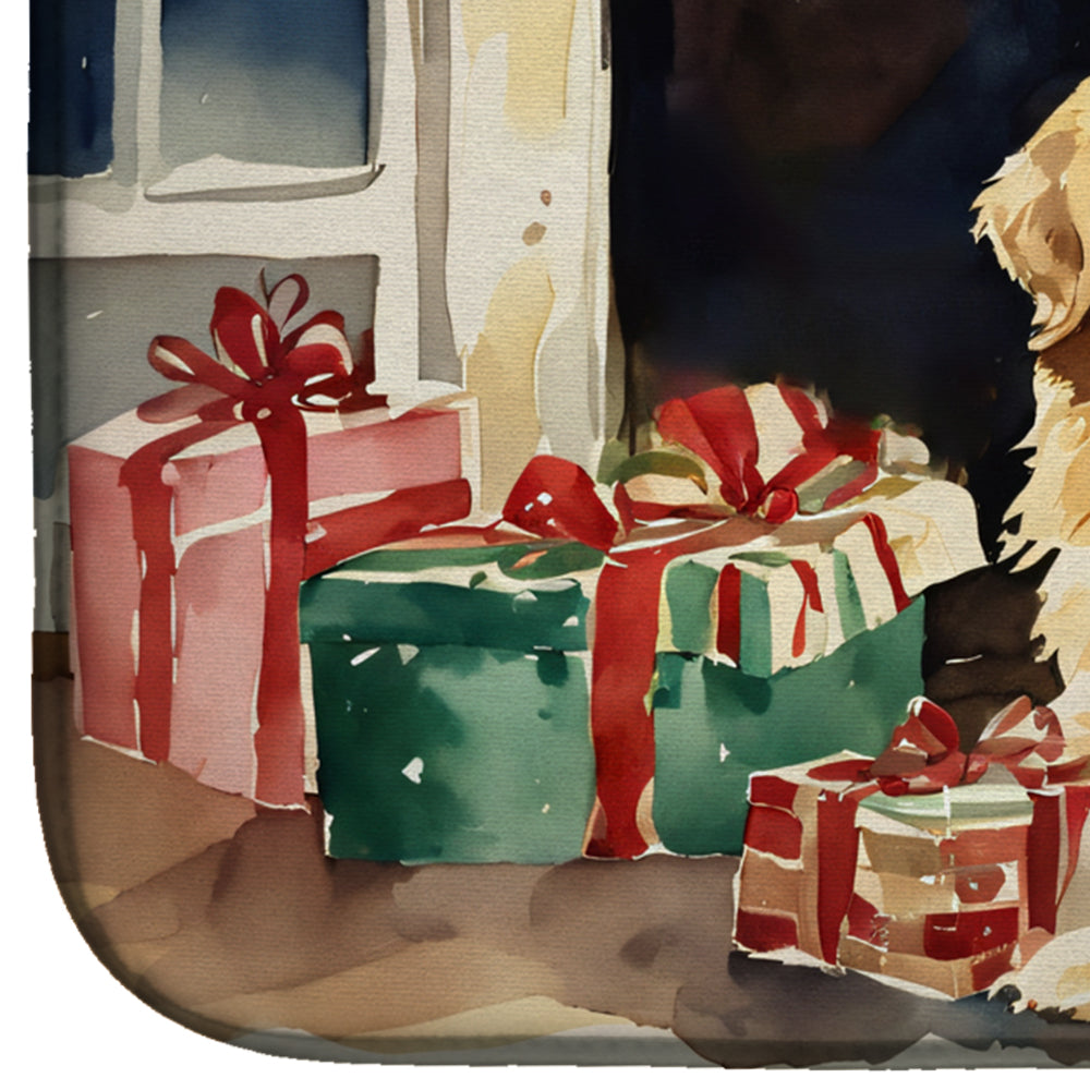 Golden Retriever Cozy Christmas Dish Drying Mat Absorbent Dish Drying Mat Pad for Kitchen Counter Dish Drainer Mat for Countertop, 14 x 21", Multicolor