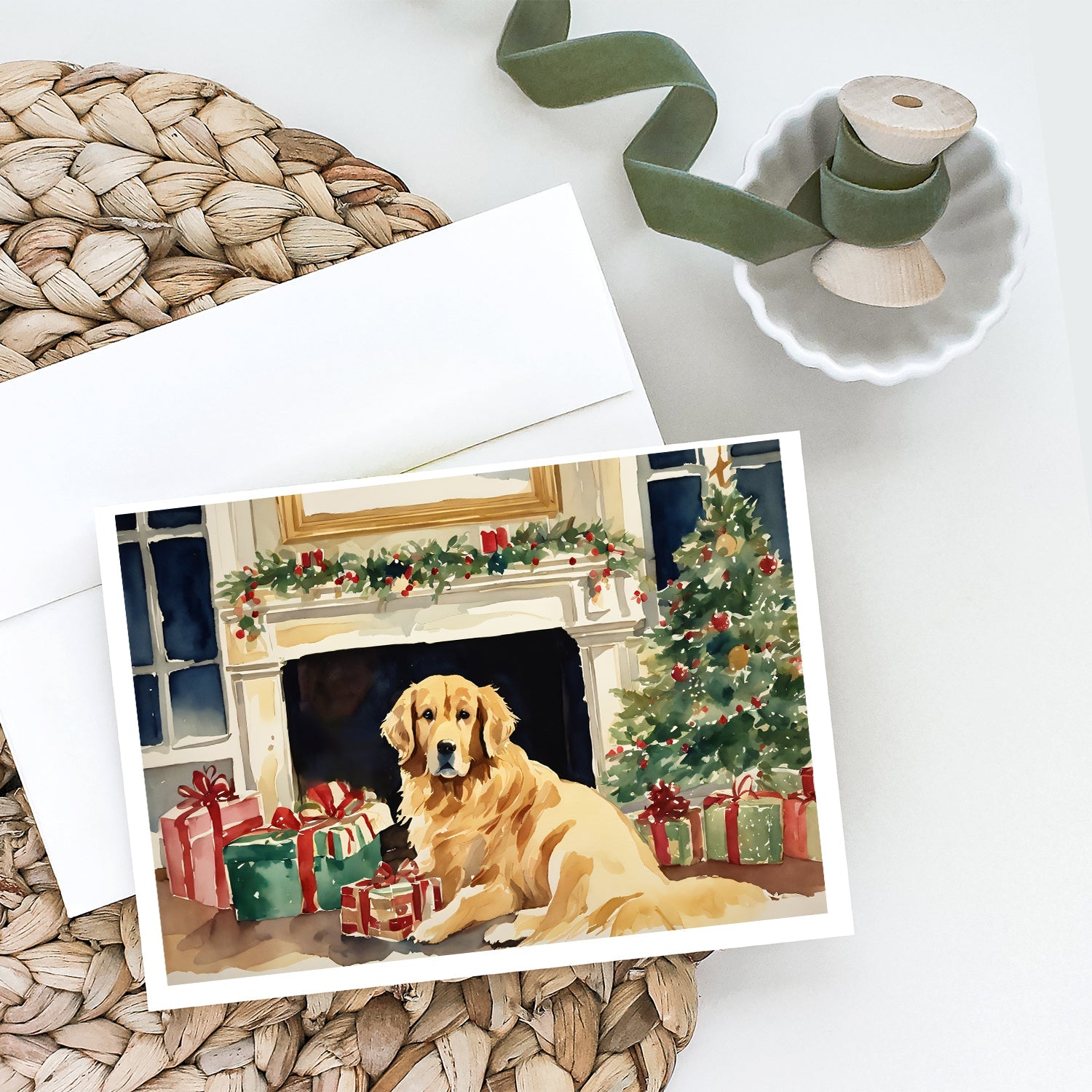 Golden Retriever Cozy Christmas Greeting Cards Pack of 8 Blank Cards with Envelopes Whimsical A7 Size 5x7