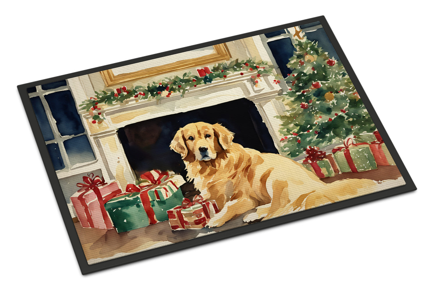 Golden Retriever Cozy Christmas Doormat Indoor Outdoor 18H X 27W Front Door Mat Rugs for Entryway, Non Slip Washable