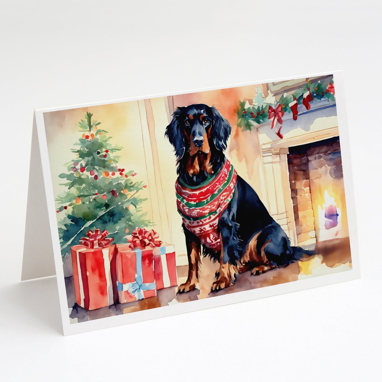 Gordon Setter Cozy Christmas Greeting Cards Pack of 8 Blank Cards with Envelopes Whimsical A7 Size 5x7