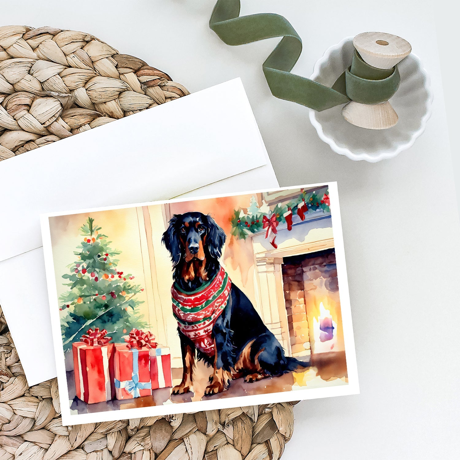 Gordon Setter Cozy Christmas Greeting Cards Pack of 8 Blank Cards with Envelopes Whimsical A7 Size 5x7