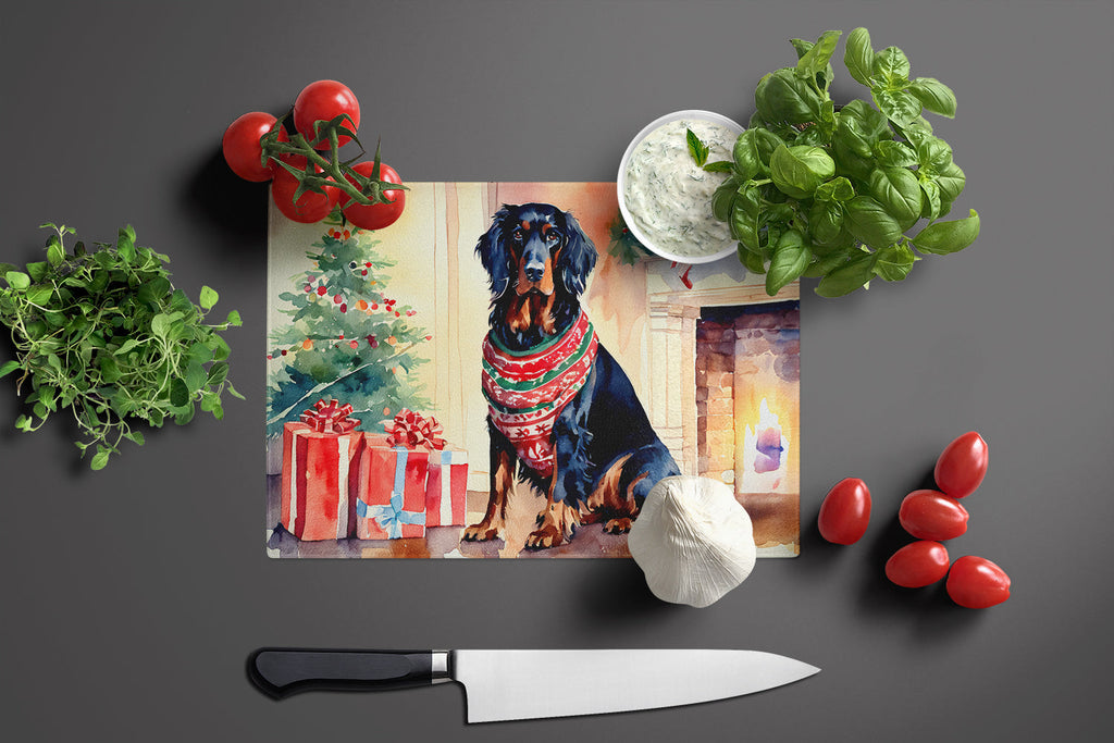 Gordon Setter Cozy Christmas Cutting Board Tempered Glass Kitchen Cutting Surface, Heat Resistant Chopping, Non-Slip Feet, Food Prep & Serving