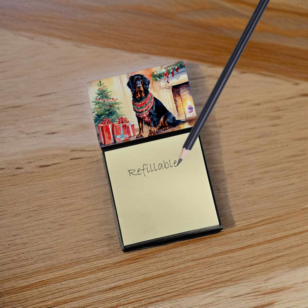 Gordon Setter Cozy Christmas Watercolor Sticky Note Holder Refillable Dispenser Desk Accessory 3x3 Pad Gift