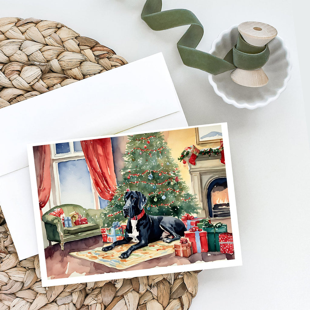 Great Dane Cozy Christmas Greeting Cards Pack of 8 Blank Cards with Envelopes Whimsical A7 Size 5x7